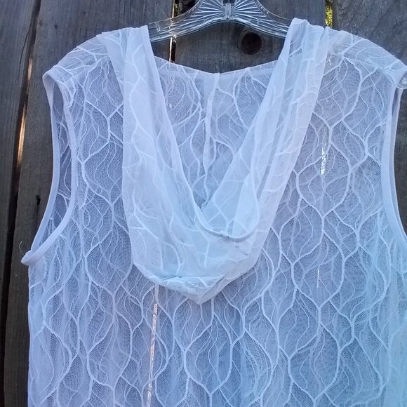 Alexa & Stella Womens Beach Pool Cover Up Sz 2X White Pullover V Neck With Hat - Picture 5 of 8